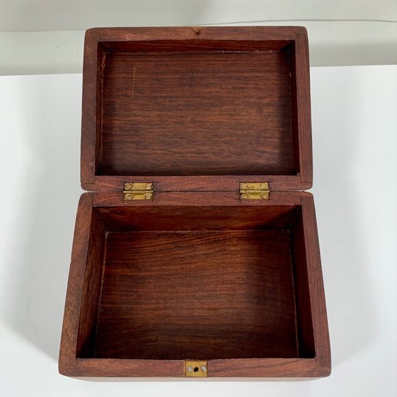 Intricate Floral Cherry Blossom Hand Carved Wooden Keepsake Storage Box Urn VTG - Picture 6 of 11